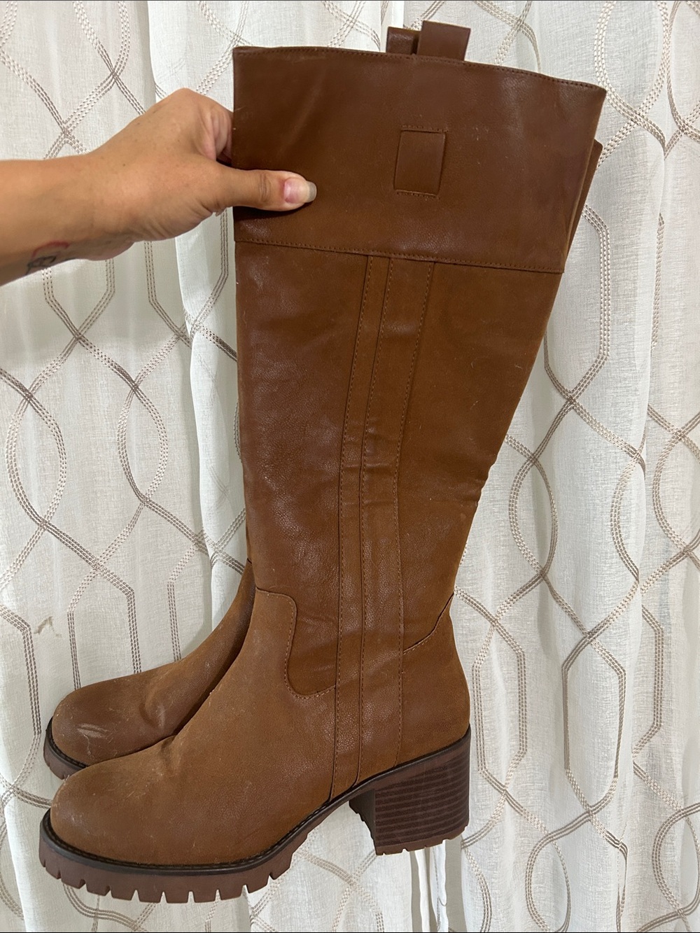Maurices Tall Tan Block Heel Riding Boots